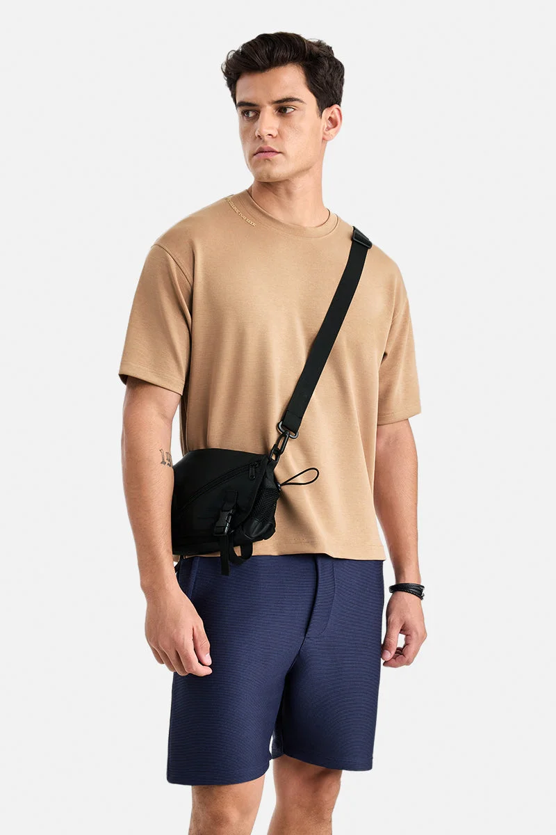 سنيتش Beige Solid Half Sleeve Oversized T-Shirt