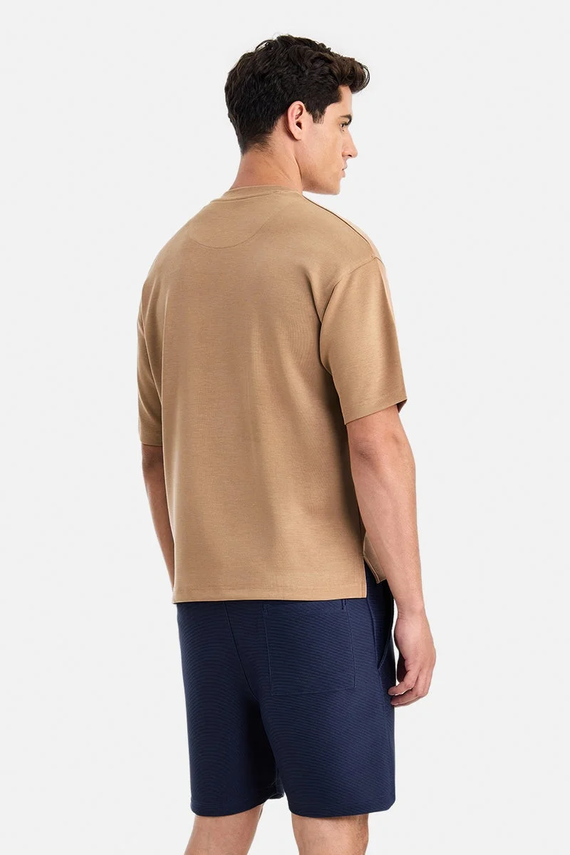 SNITCH Beige Beige Solid Half Sleeve Oversized T-Shirt for Men | Best Price UAE