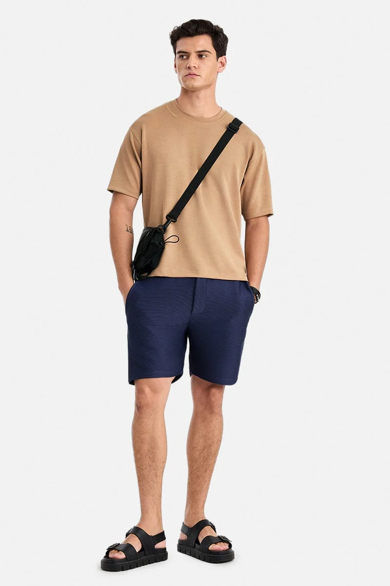 سنيتش Beige Solid Half Sleeve Oversized T-Shirt