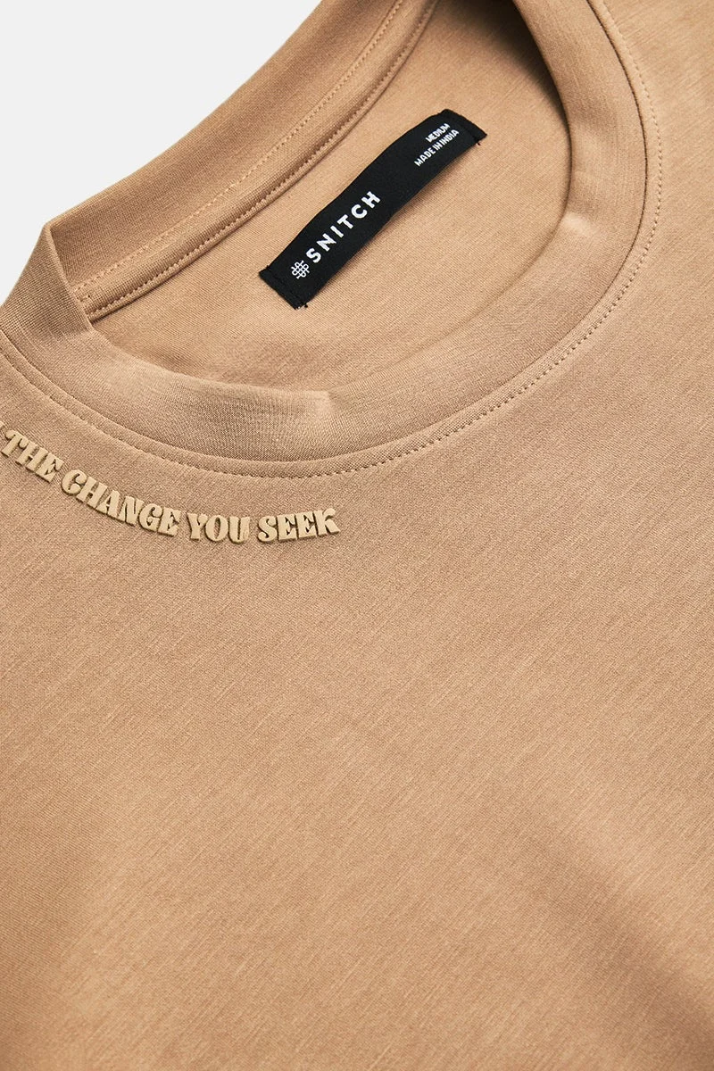 SNITCH Beige Beige Solid Half Sleeve Oversized T-Shirt for Men | Best Price UAE