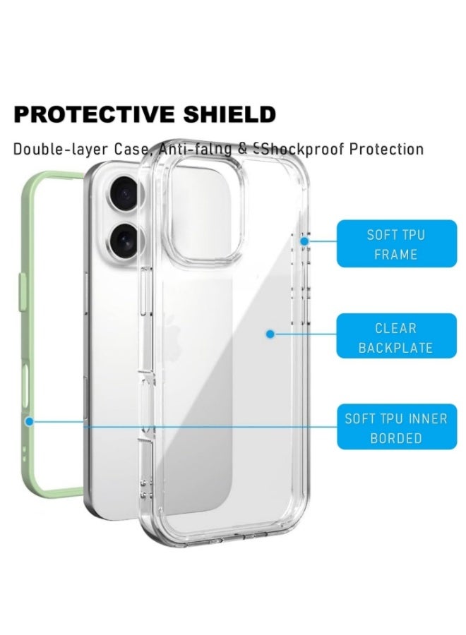 Clear Color Case for iPhone 16 – Shockproof Soft TPU Bumper Frame with Flexible Transparent Back, Aesthetic Crystle Pastel Design, Stylish Phone protector for girls (Matcha Green) - Image 3