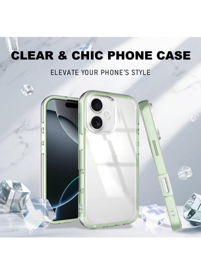 Clear Color Case for iPhone 16 – Shockproof Soft TPU Bumper Frame with Flexible Transparent Back, Aesthetic Crystle Pastel Design, Stylish Phone protector for girls (Matcha Green) - Image 2