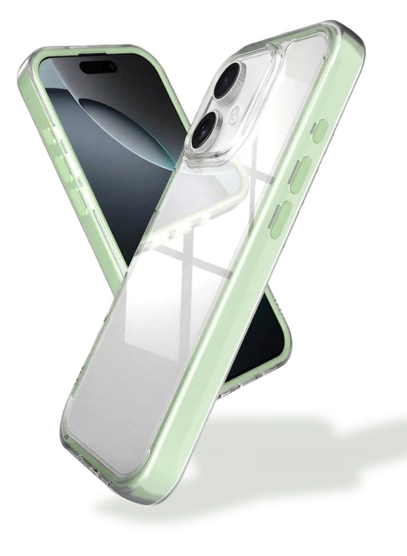 Clear Color Case for iPhone 16 – Shockproof Soft TPU Bumper Frame with Flexible Transparent Back, Aesthetic Crystle Pastel Design, Stylish Phone protector for girls (Matcha Green) - Image 1
