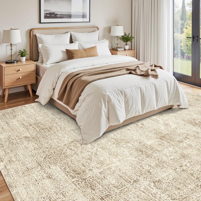 Soalmost Washable Area Rug 8x10, Large Soft Rugs for Living Room Vintage 8x10 Area Rugs for Bedroom Dining Room Floral Non-Slip Thin Brown - Image 3