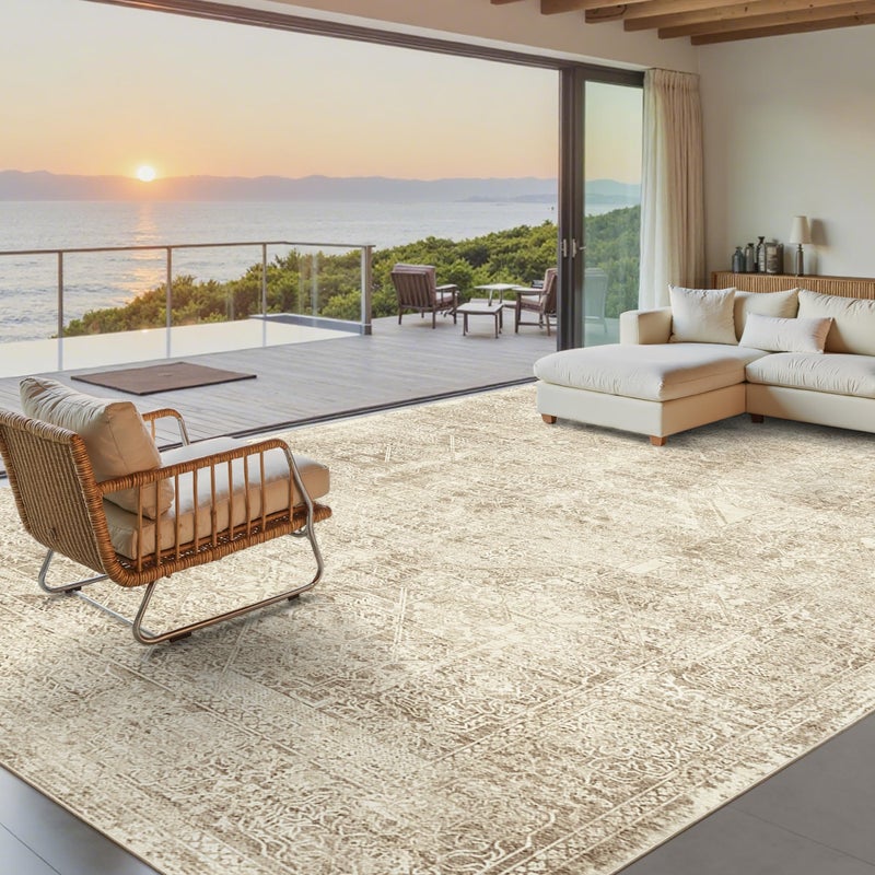 Soalmost Washable Area Rug 8x10, Large Soft Rugs for Living Room Vintage 8x10 Area Rugs for Bedroom Dining Room Floral Non-Slip Thin Brown - Image 1