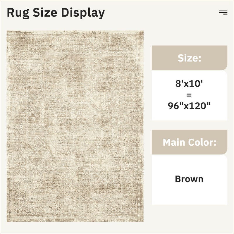 Soalmost Washable Area Rug 8x10, Large Soft Rugs for Living Room Vintage 8x10 Area Rugs for Bedroom Dining Room Floral Non-Slip Thin Brown - Image 4