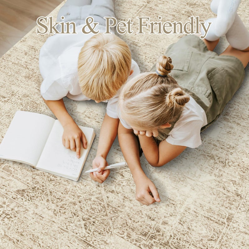 Soalmost Washable Area Rug 8x10, Large Soft Rugs for Living Room Vintage 8x10 Area Rugs for Bedroom Dining Room Floral Non-Slip Thin Brown - Image 5