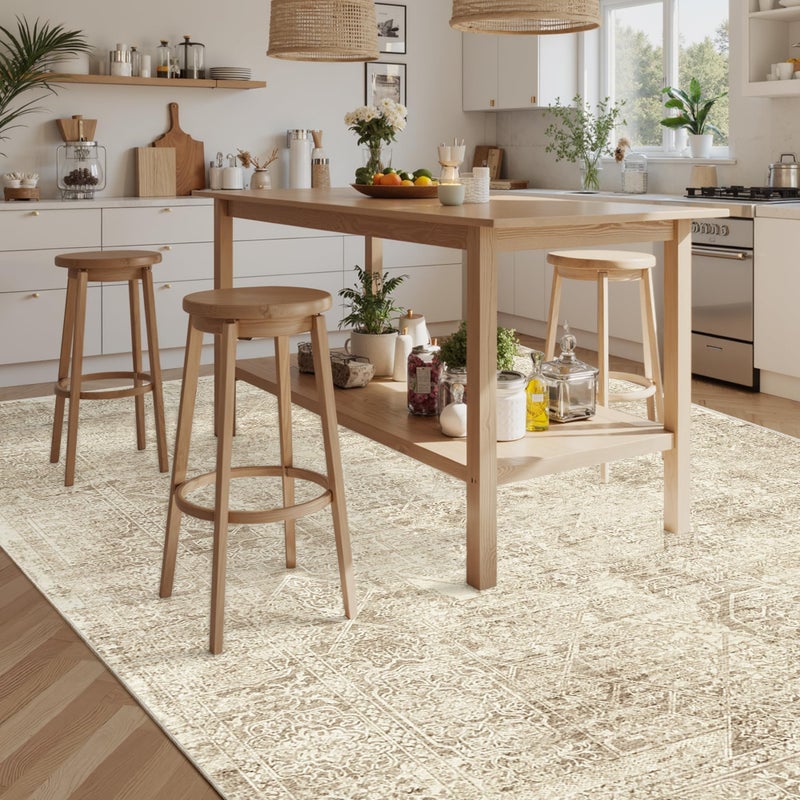 Soalmost Washable Area Rug 8x10, Large Soft Rugs for Living Room Vintage 8x10 Area Rugs for Bedroom Dining Room Floral Non-Slip Thin Brown - Image 2
