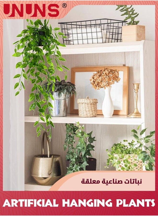 UNUNS - Fake Hanging Plants,3 Pack Artificial Hanging Plants Potted Greenery With Pots,Faux Eucalyptus Vine Mandala Vine Pea Pod For Home Room Wall Office Shelf Indoor Outdoor Decor - Image 1