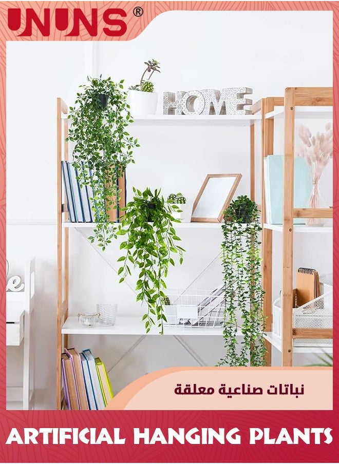 UNUNS - Fake Hanging Plants,3 Pack Artificial Hanging Plants Potted Greenery With Pots,Faux Eucalyptus Vine Mandala Vine Pea Pod For Home Room Wall Office Shelf Indoor Outdoor Decor - Image 1