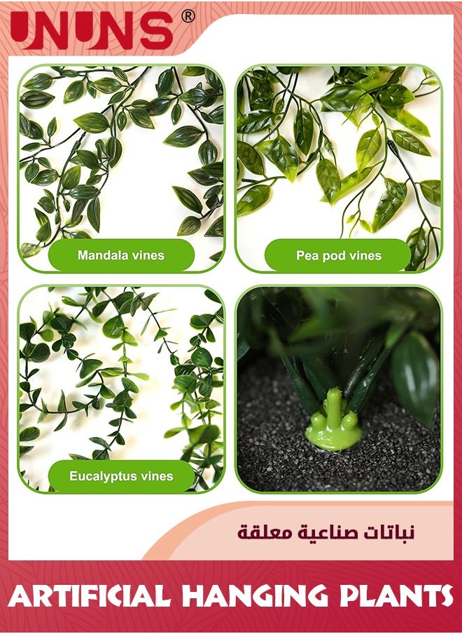 UNUNS - Fake Hanging Plants,3 Pack Artificial Hanging Plants Potted Greenery With Pots,Faux Eucalyptus Vine Mandala Vine Pea Pod For Home Room Wall Office Shelf Indoor Outdoor Decor - Image 1