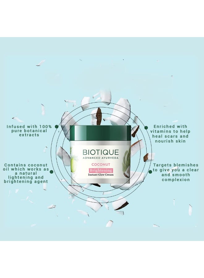 Biotique Coconut Brightening Instant Glow Cream| Lightweight and Non-Greasy | Reduces Dark Spots and Protects Ageing | Nourished and Moisturized Skin |100% Botanical Extracts| All Skin Types | 50gm - Image 3
