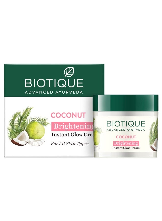 Biotique Coconut Brightening Instant Glow Cream| Lightweight and Non-Greasy | Reduces Dark Spots and Protects Ageing | Nourished and Moisturized Skin |100% Botanical Extracts| All Skin Types | 50gm - Image 1