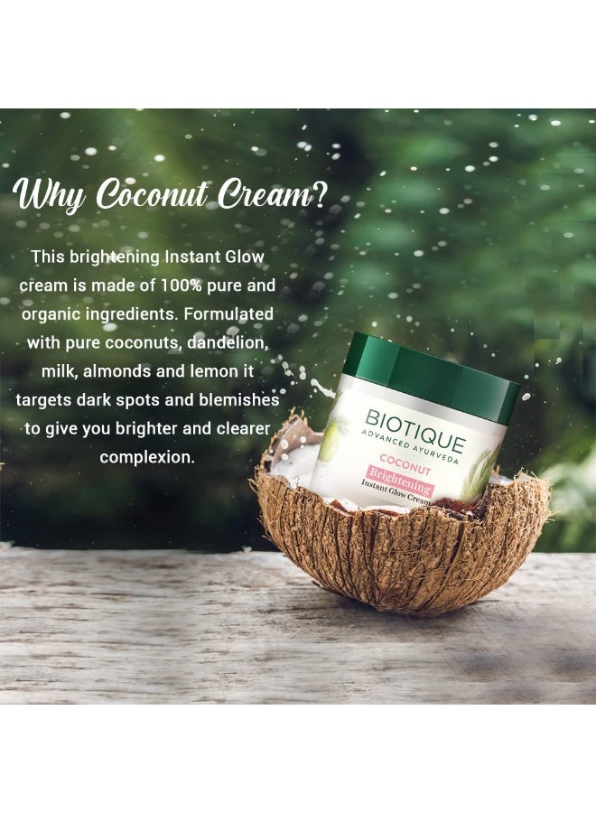 Biotique Coconut Brightening Instant Glow Cream| Lightweight and Non-Greasy | Reduces Dark Spots and Protects Ageing | Nourished and Moisturized Skin |100% Botanical Extracts| All Skin Types | 50gm - Image 4