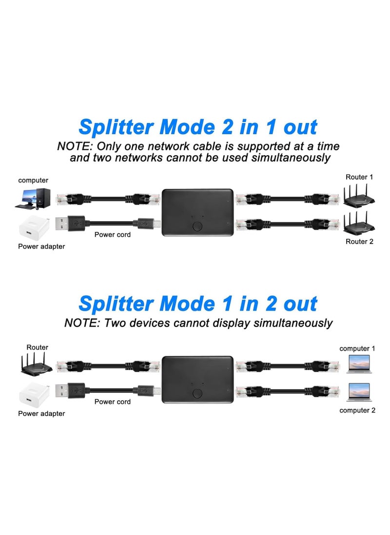 Generic - RJ45 Ethernet Switch Selector, Bi-Directional Splitter, 2-Port Network Switch Distributor, 1 In 2 Out or 2 In 1 Out, 100M Plug & Play Intranet Adapter with Switcher. - Image 1