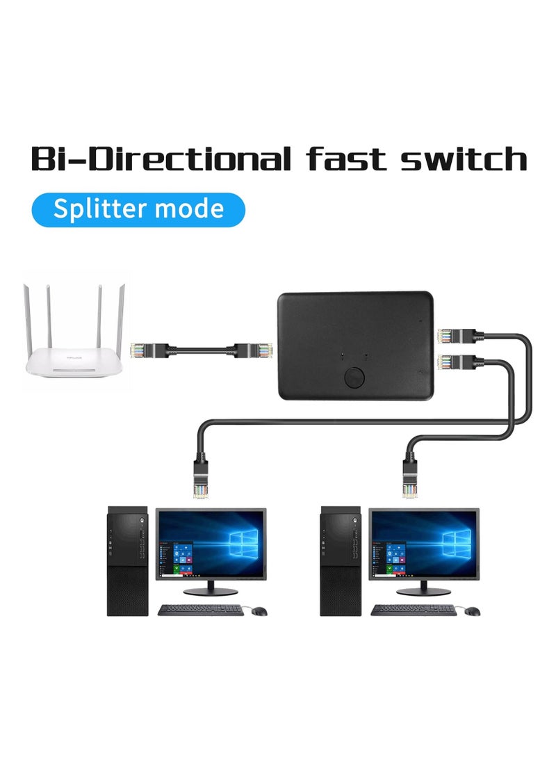 Generic - RJ45 Ethernet Switch Selector, Bi-Directional Splitter, 2-Port Network Switch Distributor, 1 In 2 Out or 2 In 1 Out, 100M Plug & Play Intranet Adapter with Switcher. - Image 1