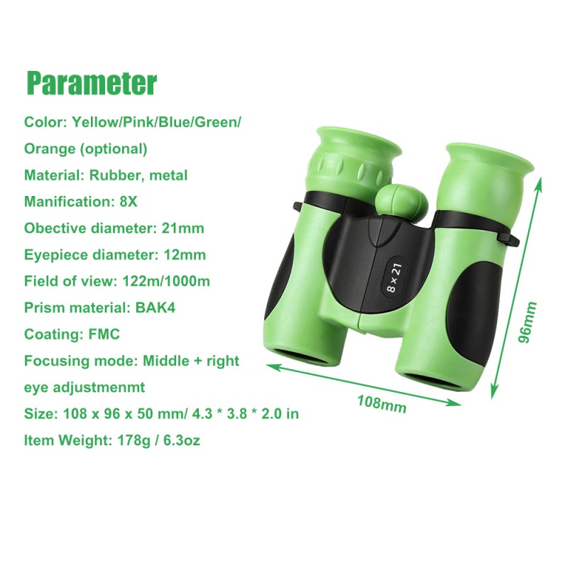 Kids Binoculars: 8X Magnification Green Palm-Sized - Crystal Clear View Shockproof Rubber-Coated Binoculars for Outdoor Exploration Bird Watching Kids Educational Play - Image 4