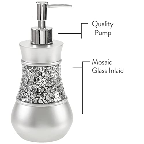 Creative Scents Crackled Glass Silver Bathroom Accessory Set - 4 Piece Bathroom Sets Accessories Included: Soap Dispenser, Toothbrush Holder, Tumbler and Soap Dish - Image 4