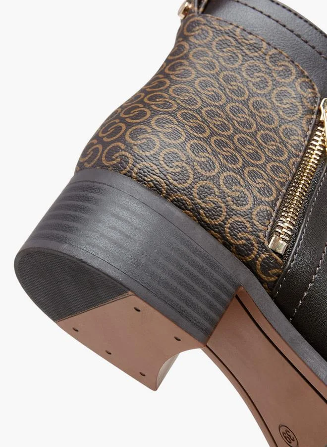 Celeste BROWN Women'S Monogram Print Ankle Boots With Zip Closure for Women | Best Price UAE