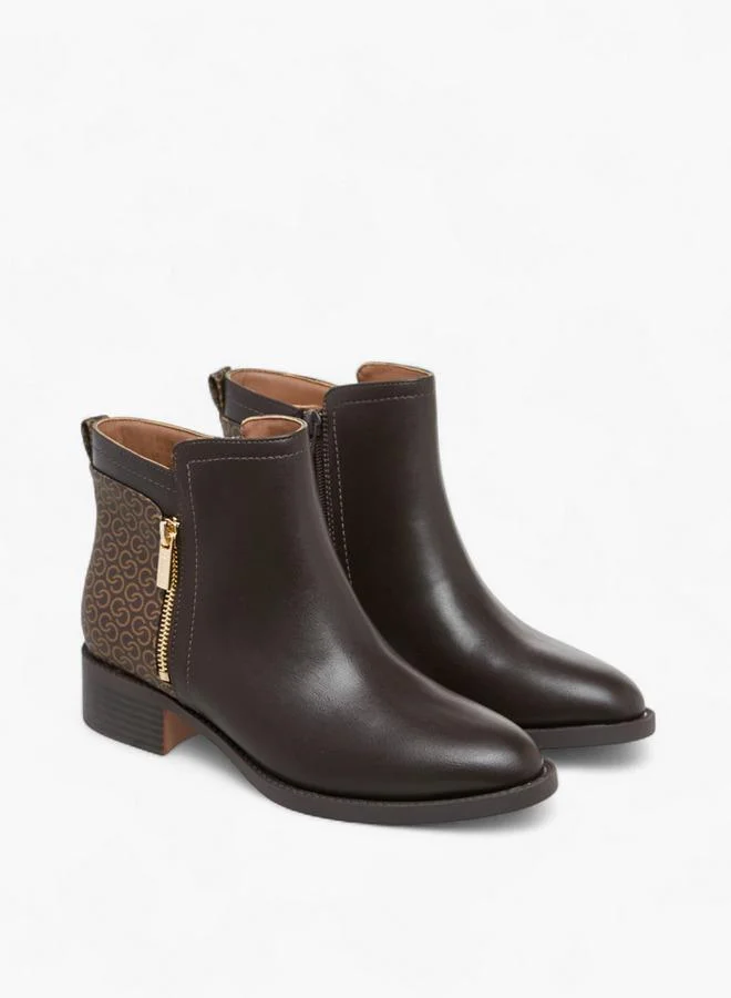 سيليست Women'S Monogram Print Ankle Boots With Zip Closure