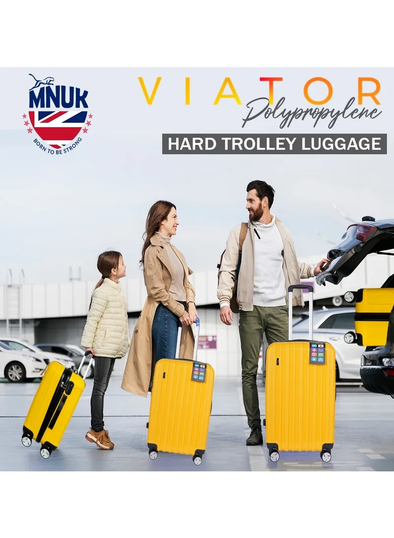 MNUK Viator Set of 2 Luggage | Hard-side Smooth and comfortable Luggage Trolley with TSA Lock | PP Material | Double 360° 4 Wheeler| Cabin, Large| Yellow