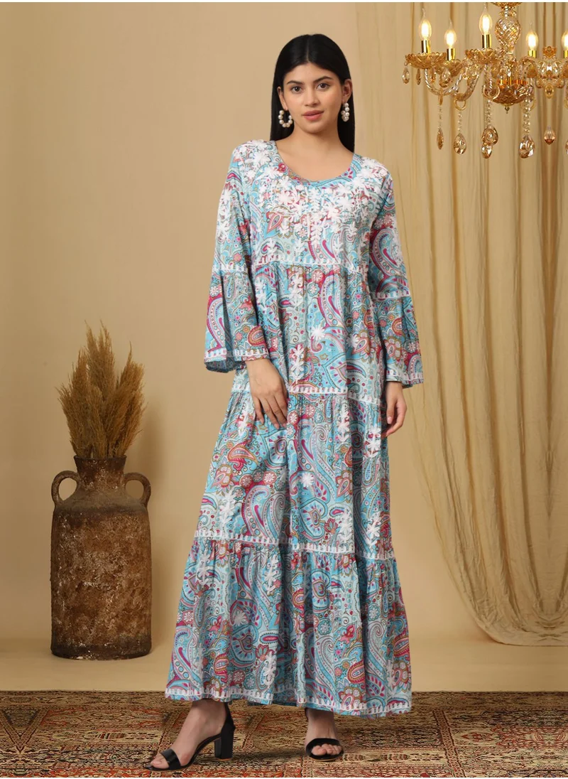 Alaya Hand Embroidered Chikankari A-Line Gathering Pattern Mulmul Cotton Jalabiya-AL3673
