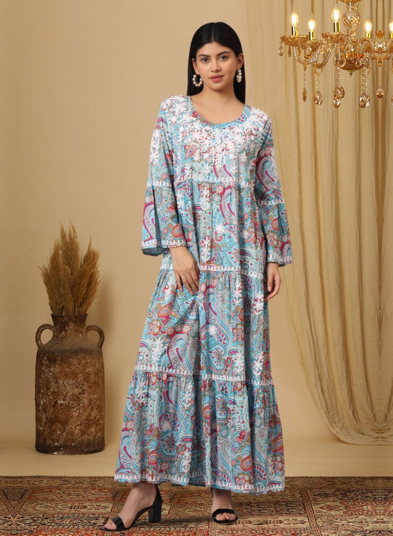 الايا جلابية قطن ممل مزخرفة باليد بنمط كشكش - - Image 1