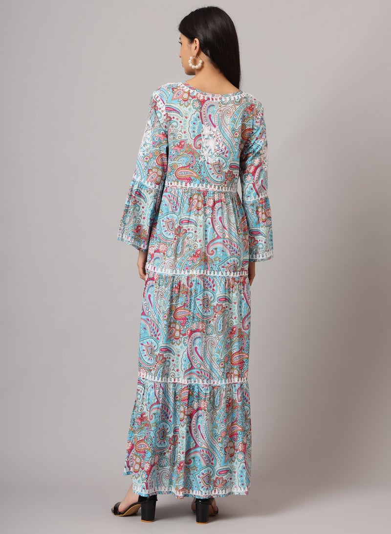 الايا جلابية قطن ممل مزخرفة باليد بنمط كشكش - - Image 2