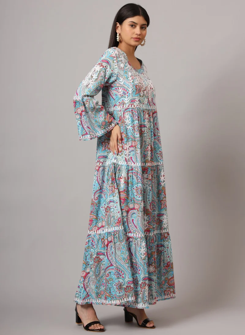 Alaya Hand Embroidered Chikankari A-Line Gathering Pattern Mulmul Cotton Jalabiya-AL3673