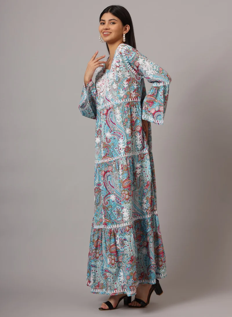 Alaya Hand Embroidered Chikankari A-Line Gathering Pattern Mulmul Cotton Jalabiya-AL3673