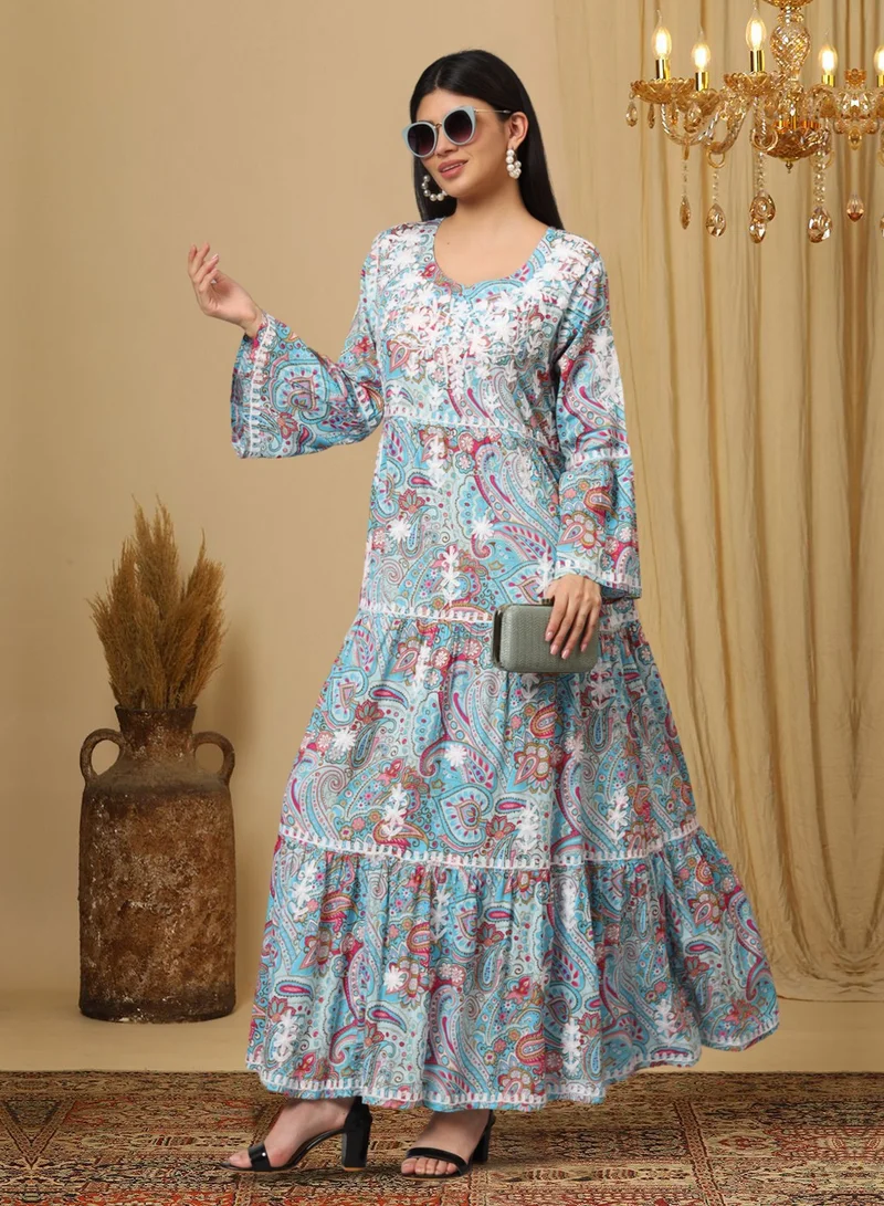 Alaya Hand Embroidered Chikankari A-Line Gathering Pattern Mulmul Cotton Jalabiya-AL3673