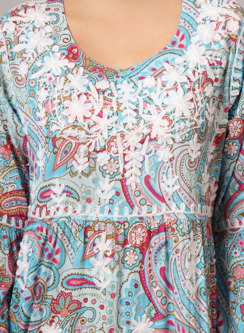 الايا جلابية قطن ممل مزخرفة باليد بنمط كشكش - - Image 5