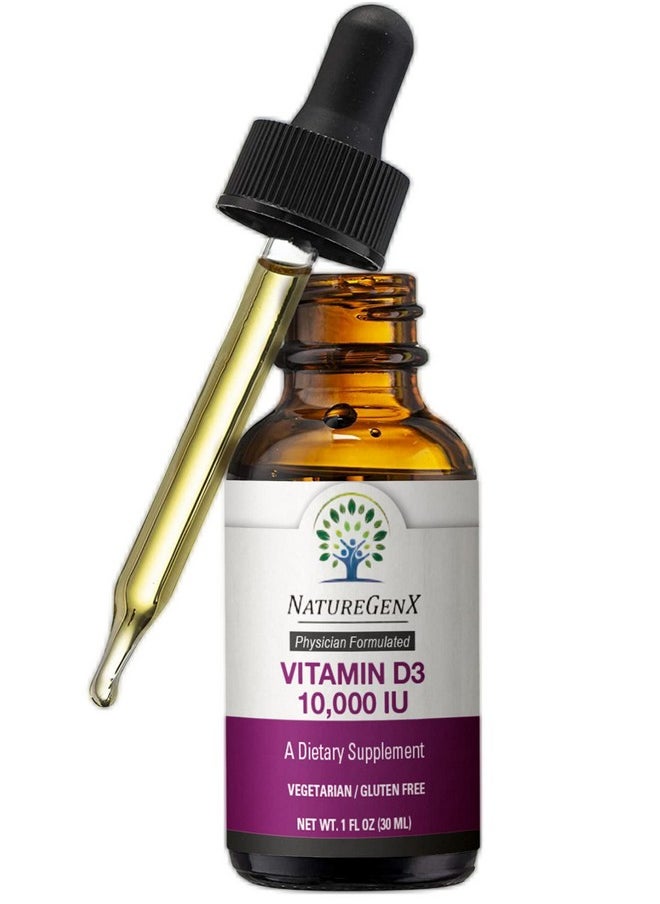 NatureGenX - Liquid Vitamin D3 10000 Iu Drops Supplements For Best Absorption Vit D Support Bone Strength Immunity Boost Heart Health For Adults Gluten Free Orange Flavor 30Ml - Image 1