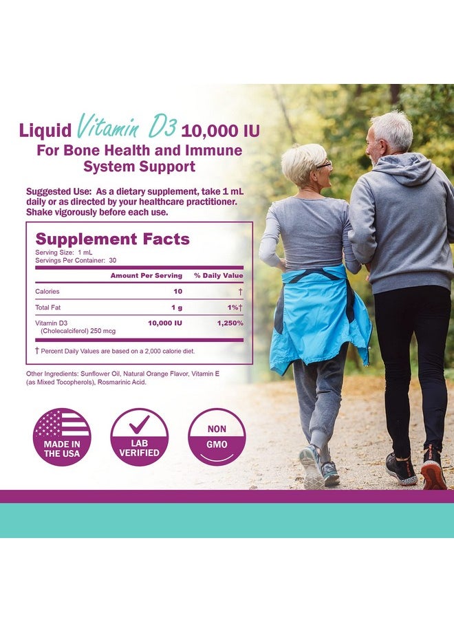 NatureGenX - Liquid Vitamin D3 10000 Iu Drops Supplements For Best Absorption Vit D Support Bone Strength Immunity Boost Heart Health For Adults Gluten Free Orange Flavor 30Ml - Image 1