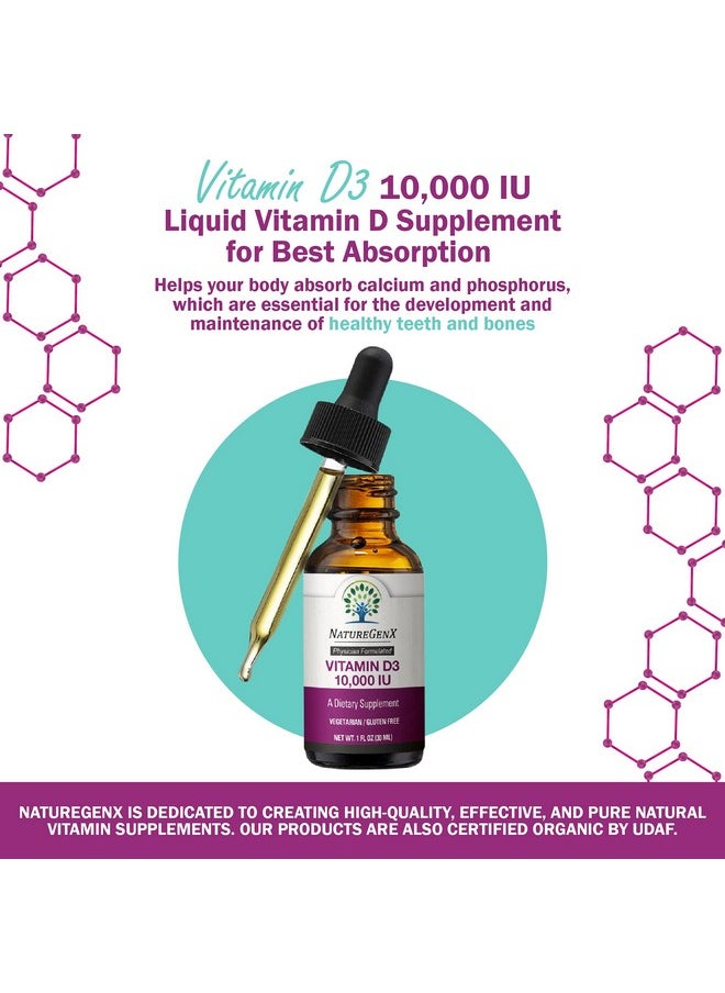 NatureGenX - Liquid Vitamin D3 10000 Iu Drops Supplements For Best Absorption Vit D Support Bone Strength Immunity Boost Heart Health For Adults Gluten Free Orange Flavor 30Ml - Image 1
