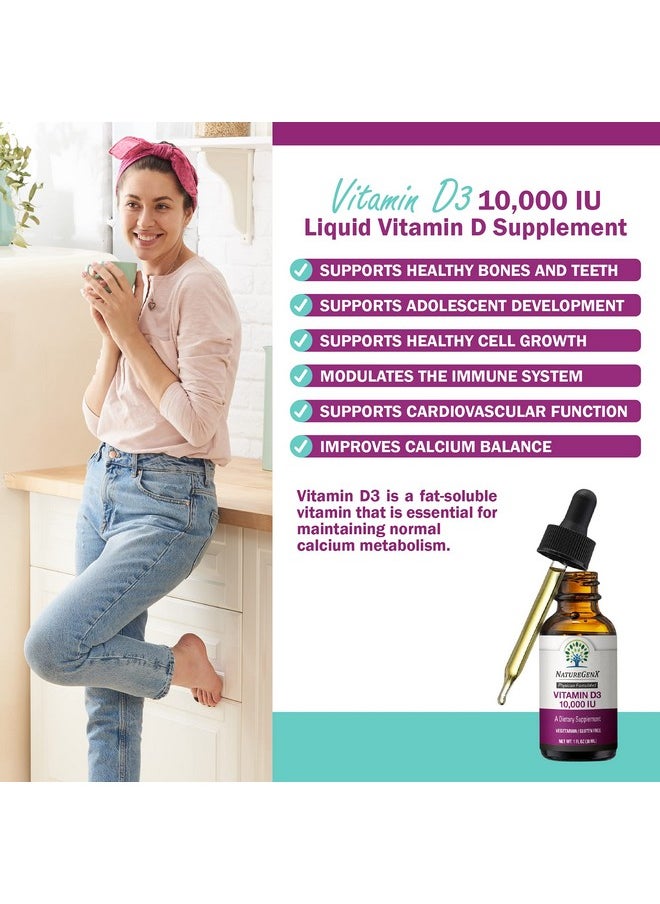 NatureGenX - Liquid Vitamin D3 10000 Iu Drops Supplements For Best Absorption Vit D Support Bone Strength Immunity Boost Heart Health For Adults Gluten Free Orange Flavor 30Ml - Image 1