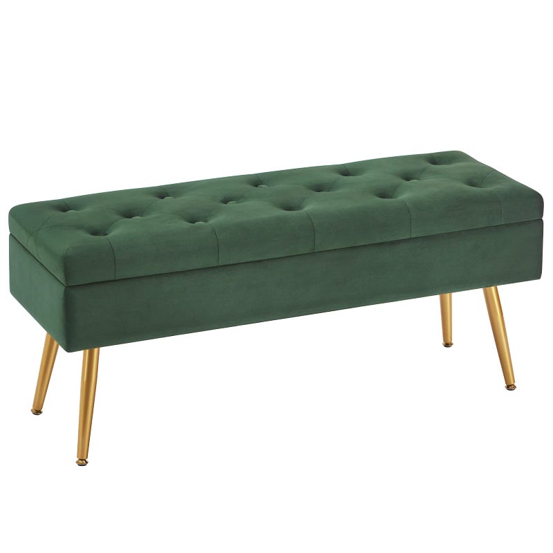 Gitrah Gitrah Storage Bench Modern Entryway Bench End of Bed Bench Ottoman Upholstered Velvet Bedroom Benches for Foot of Bed Tufted Bench Footrest Stool with Golden Legs 40 Dark Green