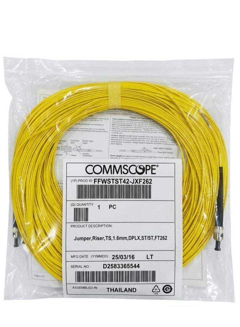 CommScope Fiber Optic Jumper Cable FFWSTST42-JXF262, 80 Meters, Duplex ST/ST, Yellow