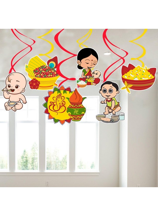 Zyozique Annaprasanam Hanging Swirls/Annaprashan Decoration Items/Rice Ceremony Decorations Items/Rice Ceremony Hanging Swirls/Baby Photoshoot Props for Rice Ceremony (Pack of 6) - Image 1