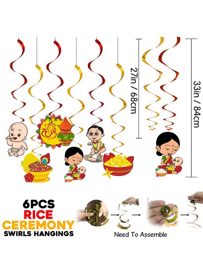 Zyozique Annaprasanam Hanging Swirls/Annaprashan Decoration Items/Rice Ceremony Decorations Items/Rice Ceremony Hanging Swirls/Baby Photoshoot Props for Rice Ceremony (Pack of 6) - Image 2