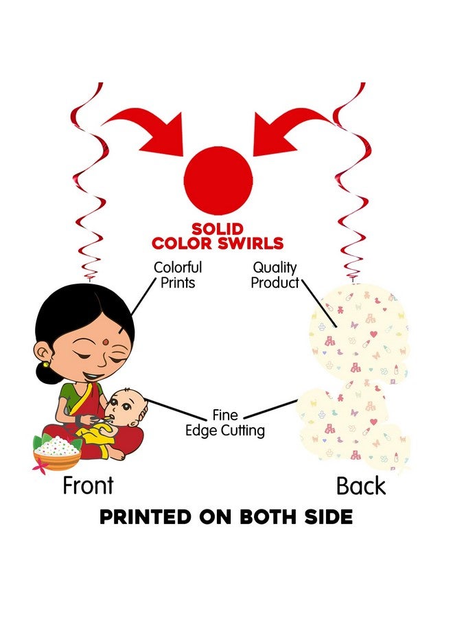 Zyozique Annaprasanam Hanging Swirls/Annaprashan Decoration Items/Rice Ceremony Decorations Items/Rice Ceremony Hanging Swirls/Baby Photoshoot Props for Rice Ceremony (Pack of 6) - Image 3
