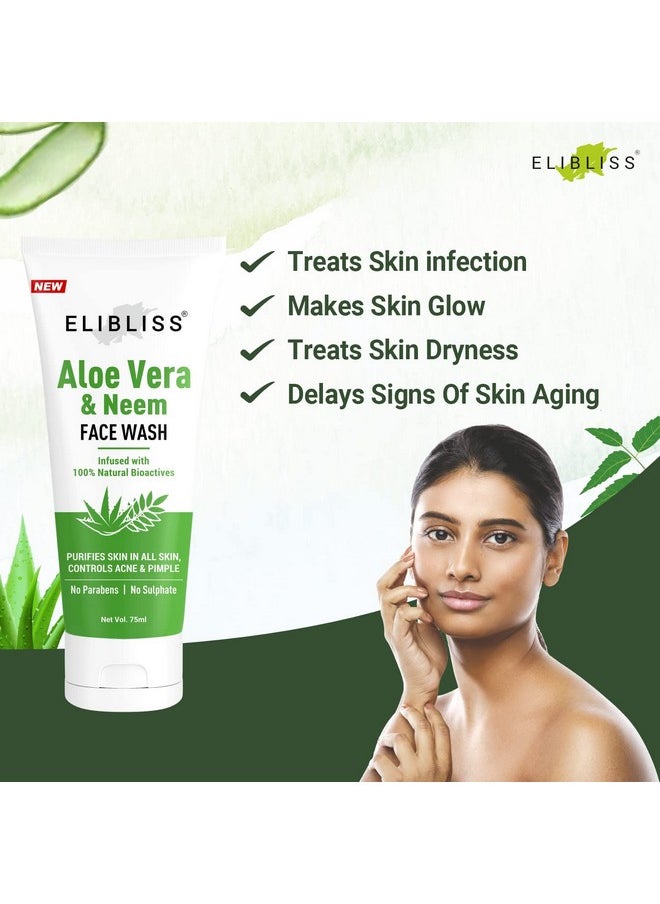 ELIBLISS Aloe Vera & Neem Refreshing Gel Face Wash For Glowing Skin - Daily Gentle Exfoliating Facial Cleanser  - Image 3