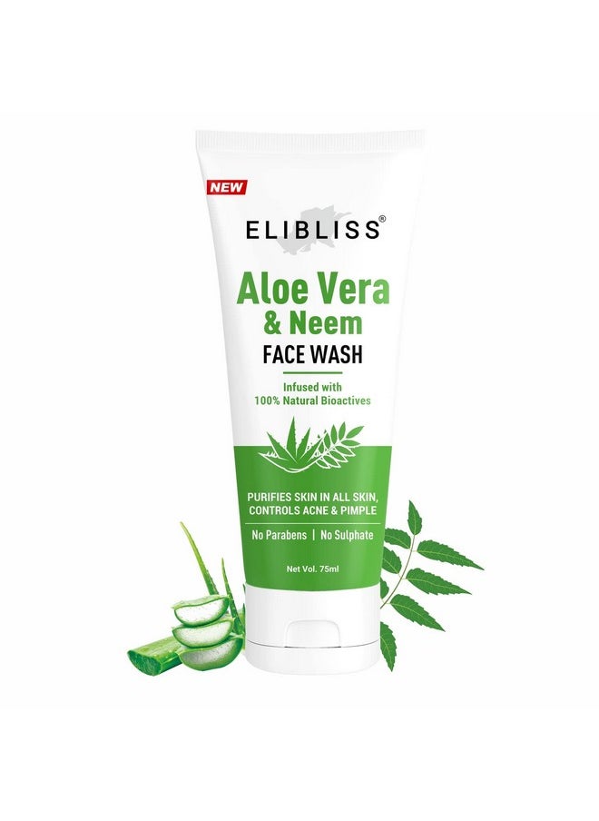 ELIBLISS Aloe Vera & Neem Refreshing Gel Face Wash For Glowing Skin - Daily Gentle Exfoliating Facial Cleanser  - Image 1