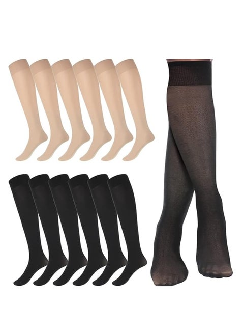 12 Pairs Sheer Knee Socks, (Black/Beige) Unlimited style and comfort with high quality and reliable, hard to tear, fade or damage