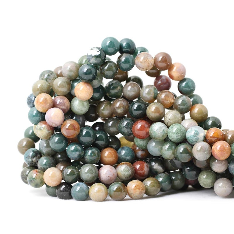 CHEAVIAN 45PCS 8mm Natural Indian Agate Gemstone Round Loose Beads for Jewelry Making DIY 1 Strand 15