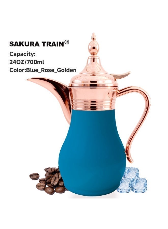Sakura Train Middle Eastern Arabic Turkey-Inspired Stainless Steel Coffee Pot Dallah Pot Coffee Maker, Double-Wall Insulated Coffee Pot With Lid And Hand, Multiple Colors And Capacities Available for Women, Men, Guests, Best Gift idea, Kitchen Drinking Décor - Image 1