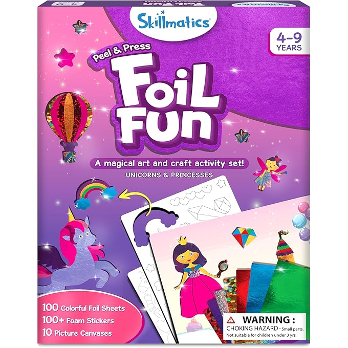 سكيلماتيكس Foil Fun - Unicorns & Princesses, No Mess Art for Kids, Craft Kits & Rails, DIY Creativity Activity, Travel Toys, هدايا للأعمار 4 ، 5 ، 6 ، 7 ، 8 ، 9