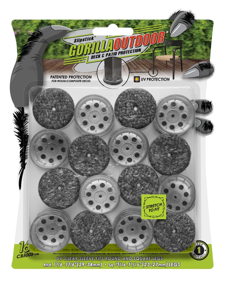 Slipstick وسادات أقدام أثاث بربري من Slipstick GorillaOutdoor مع جورب شفاف بأكمام (عبوة من 8 قطع) منزلقات أثاث خارجي للأرجل المستديرة والمربعة متوسطة الحجم - Image 1