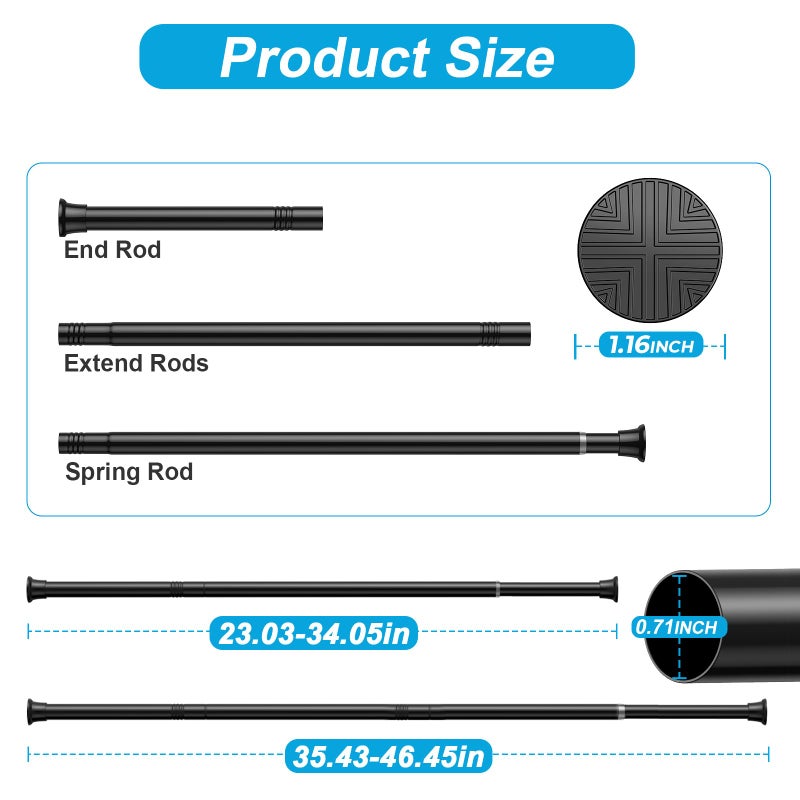 QINGYUN 2Pack Tension Rod 24-48Inch Black Curtain Rods for Windows Spring Adjustable Curtain Rods no Drilling Tension Curtain Rods for Window,Doorway,Closets - Image 3