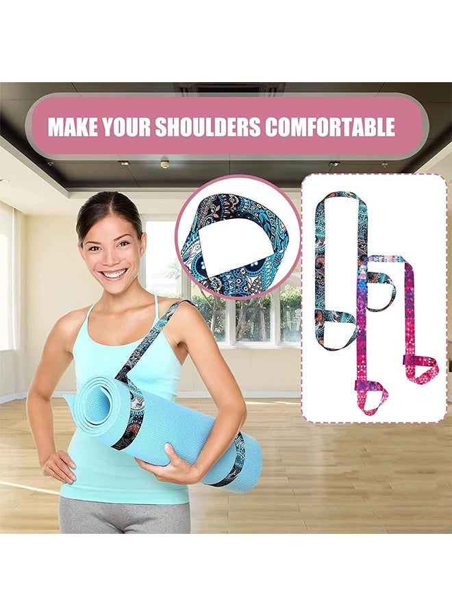 JS 2 Pcs Vintage Print Yoga Mat Strap Sling, Adjustable Thick Yoga Mat Carrier Stretching Strap, Yoga Mat Sling Holder Women Stretching Band - Image 5